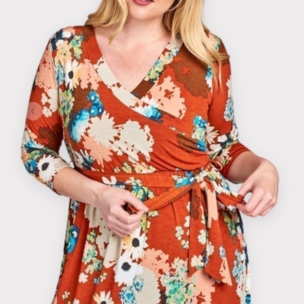 Plus size spring cottagecore Surplice Belted Maxi Dress - Picture 3 of 8